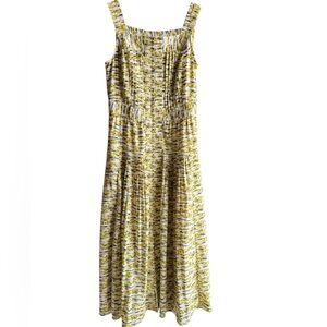 WHITE HOUSE BLACK MARKET Yellow Pleated Sleeveless Utility Dress Size 4